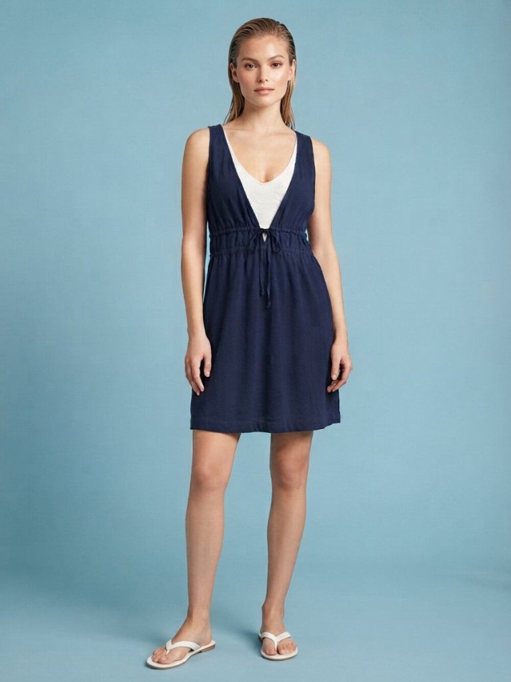 2/$30 Lands' End Beach Swim Cover-Up Dress Navy Large #A4823
